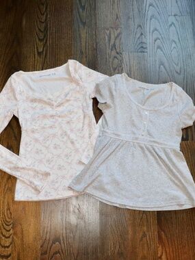 Abercrombie Kids 2 Pack Girls Shirts Size 11/12 Short & Long Sleeve Babydoll Bow